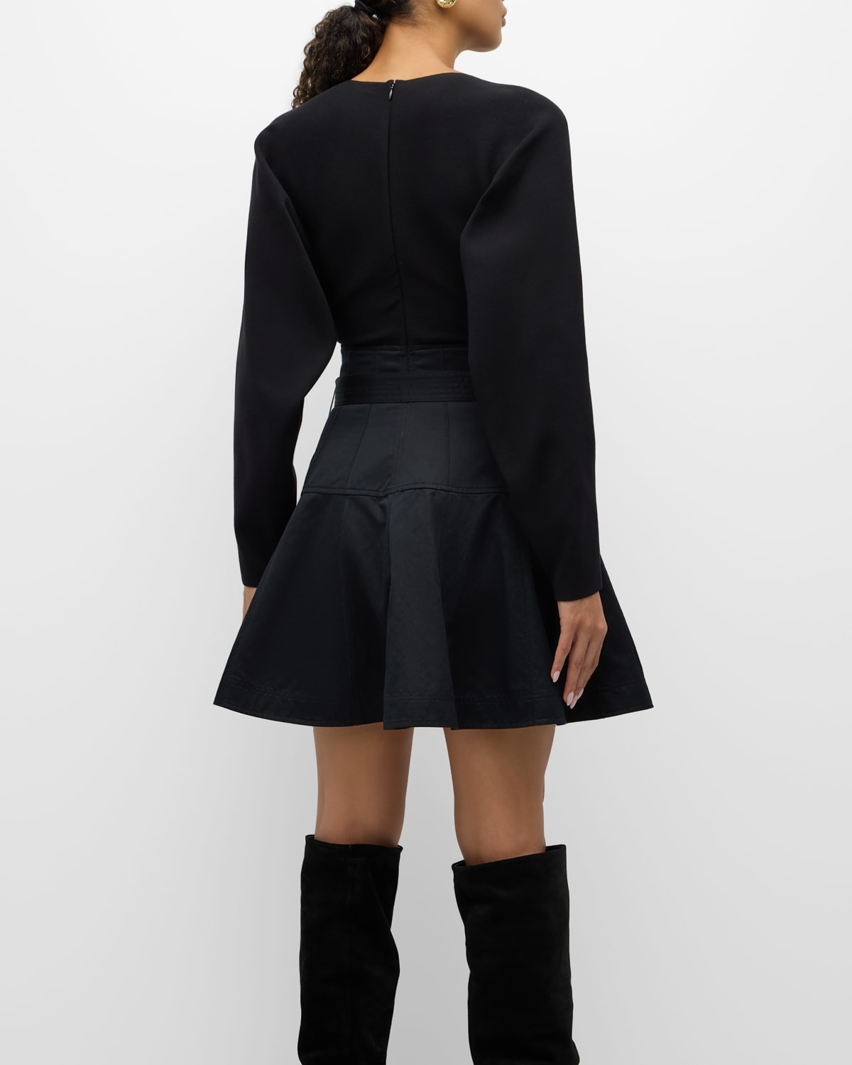 Aremi Long-Sleeve Flared Combo Mini Dress - 6