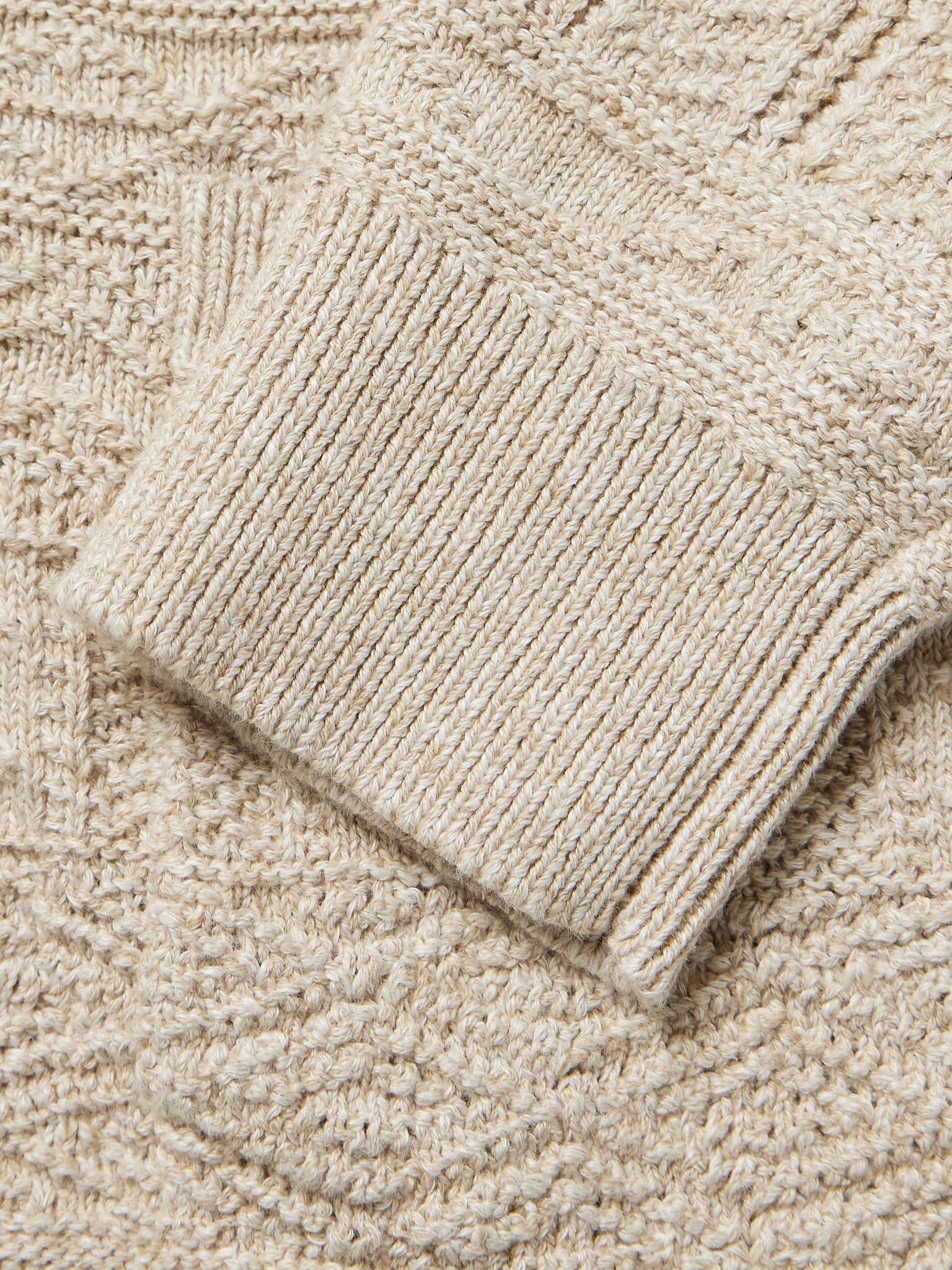 Shawl-Collar Jacquard-Knit Cotton and Linen-Blend Cardigan - 3