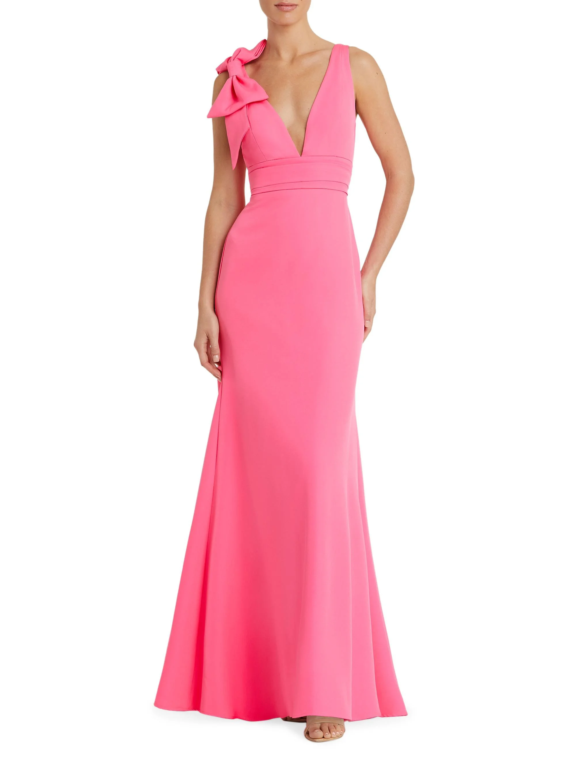 Women's Bow V-Neck A-Line Gown - Candy Pink - 1
