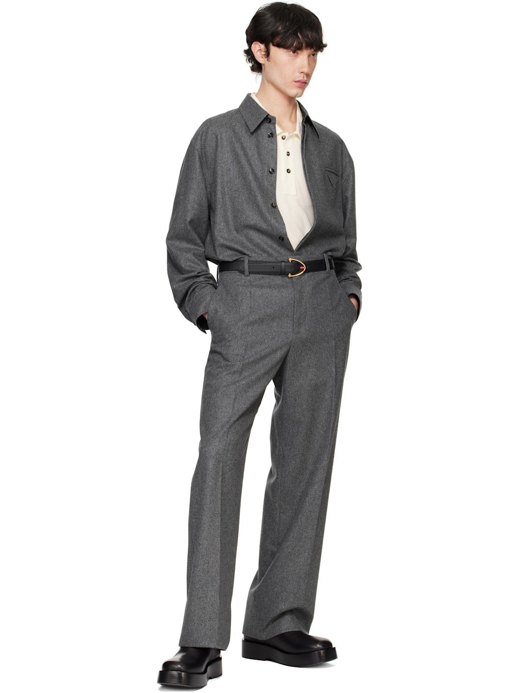 Gray Light Wool Flannel Shirt - 5