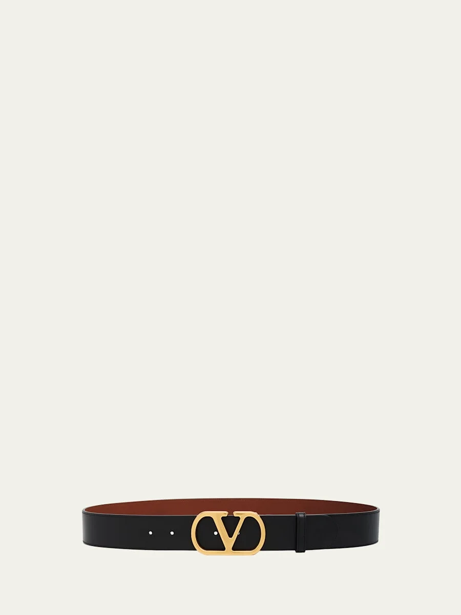 Reversible VLogo Signature Leather Belt, 40mm - 1