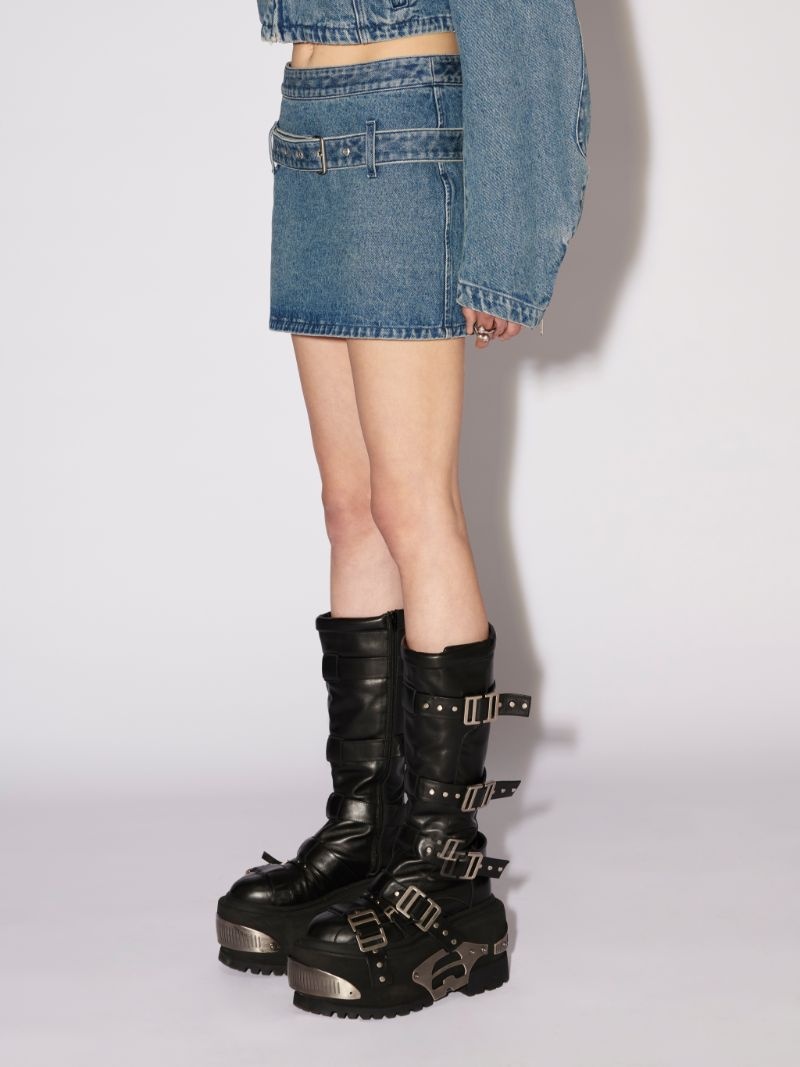 BELTED DENIM MINI SKIRT - 5