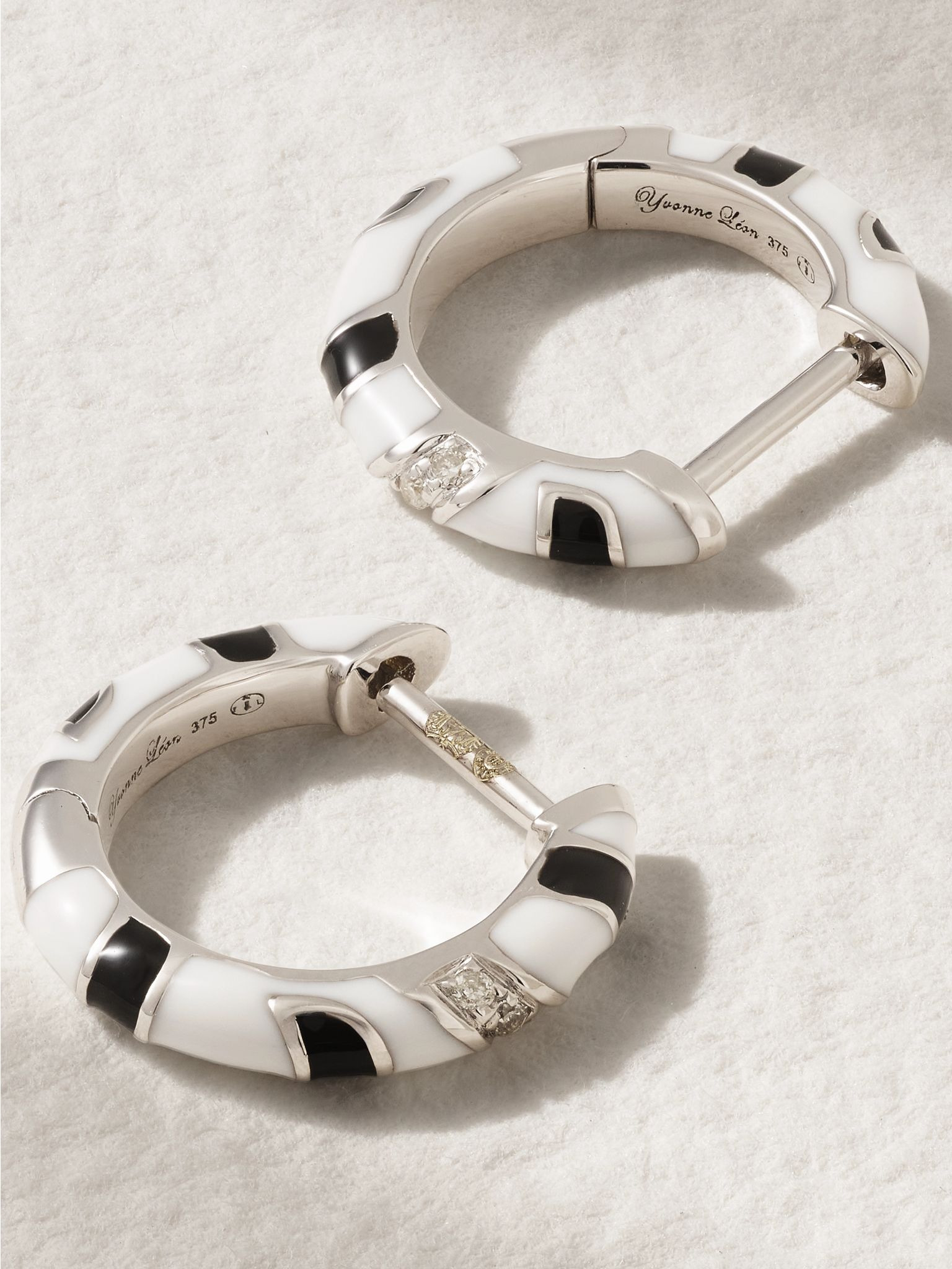 9-karat white gold, diamond and enamel hoop earrings Gold - 3