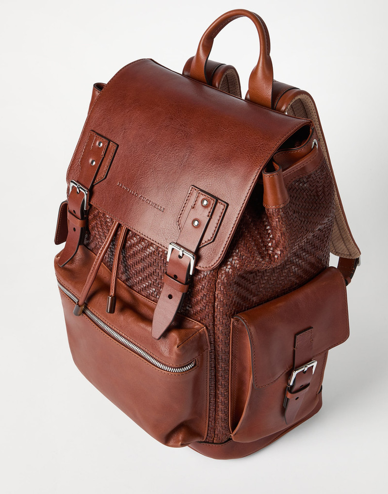 Braided calfskin and cowhide city backpack 3