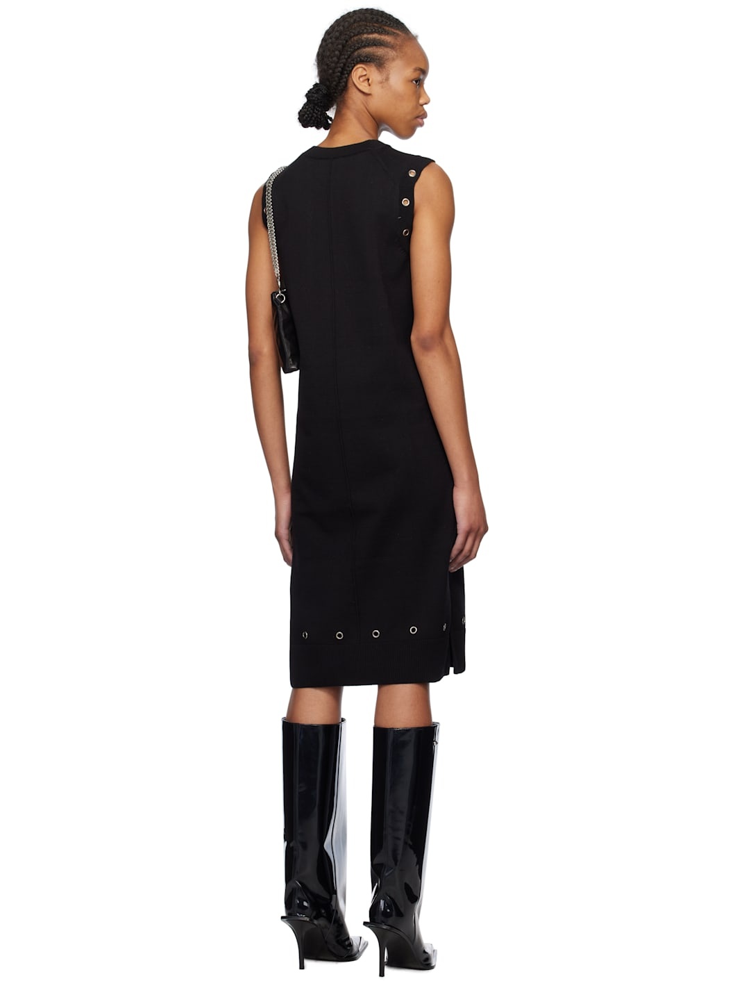 Black Eyelet Knit Mini Dress - 3