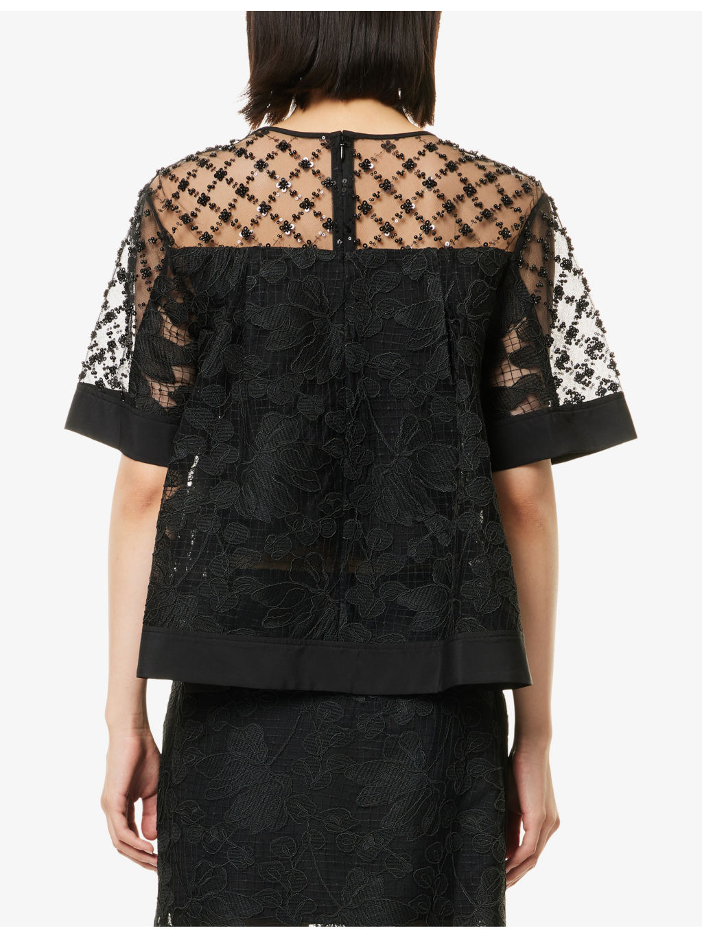 Flounce Short-Sleeve Corded Lace Top - 4