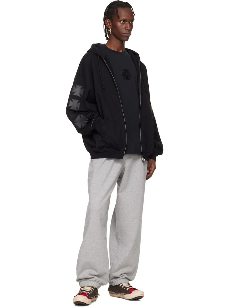 VETEMENTS Black Leather Biker Cross Zip-Up Hoodie outlook
