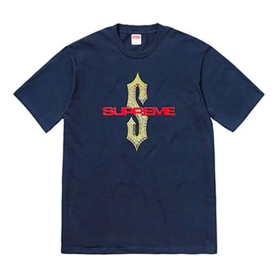 Supreme SS18 Diamonds Tee Navy Diamond Printing Short Sleeve Unisex Navy Blue SUP-SS18-0104 - 1