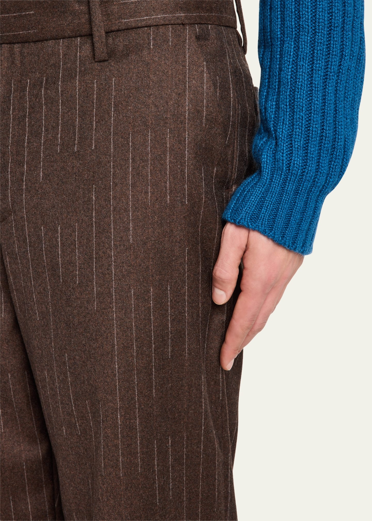 Men's Chalk Stripe Wool-Cashmere Pants - 5