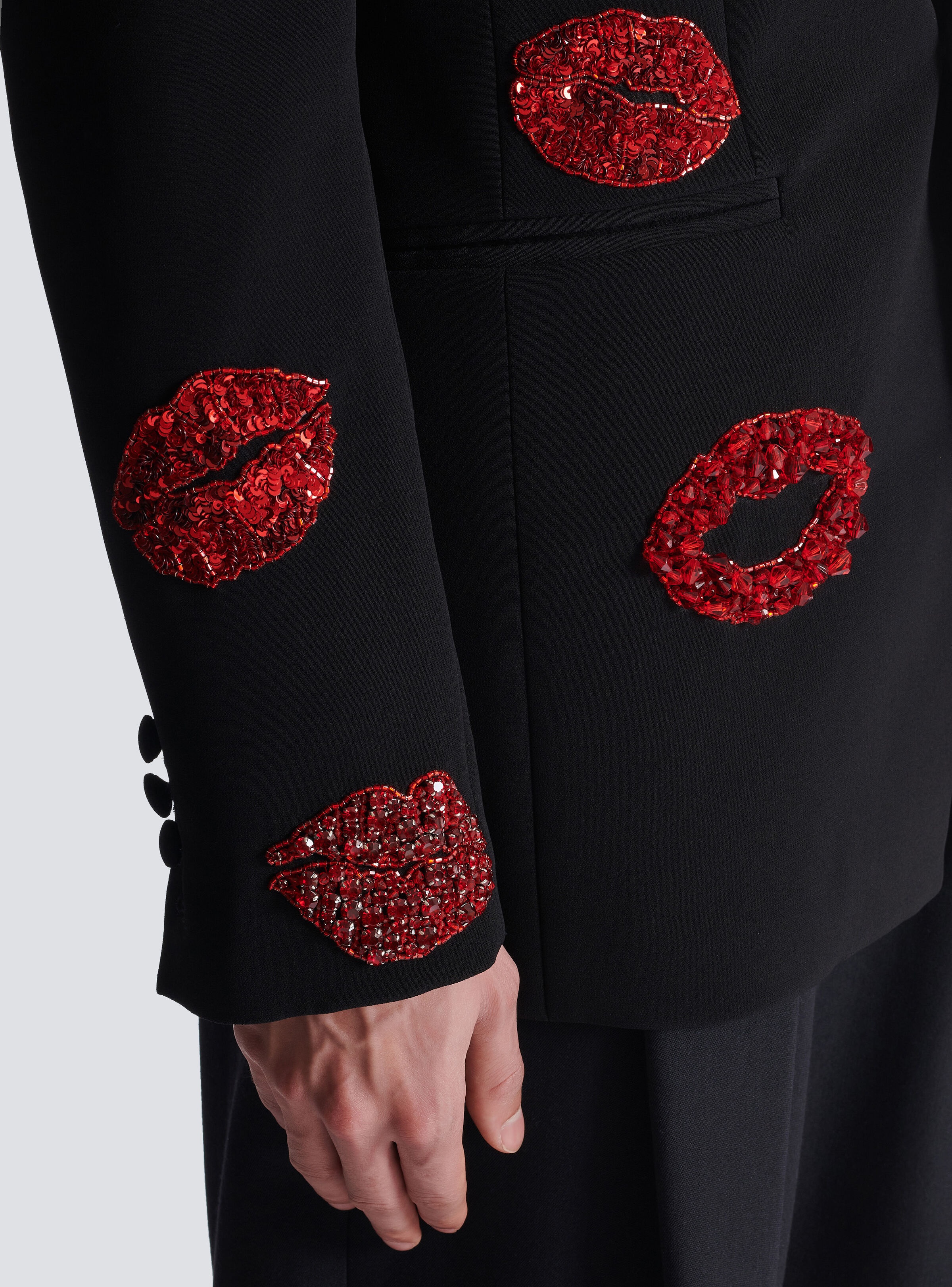 Crepe 1-button jacket with Kiss embroidery - 9