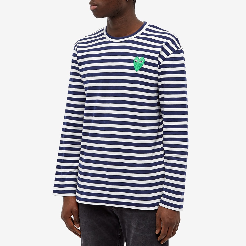 Comme des Garcons Play Long Sleeve Green Heart Logo Stripe T - 3