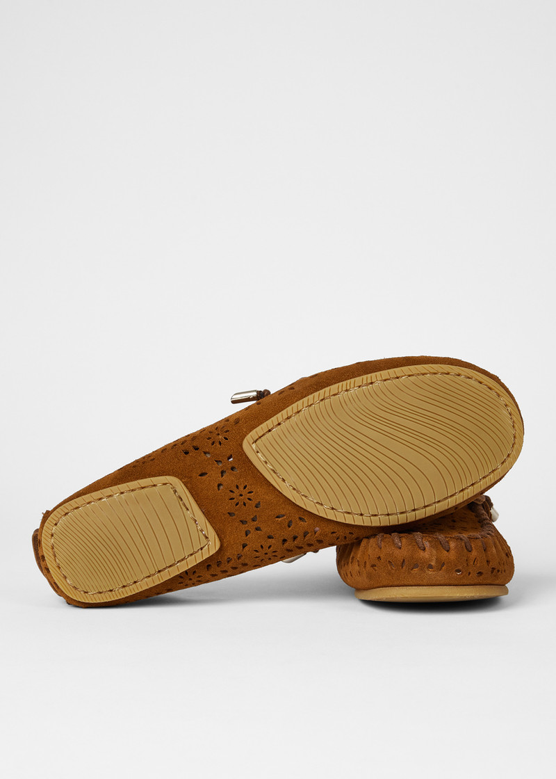 Women's Tan 'Sonna' Perforated Floral Suede Moccasins 3