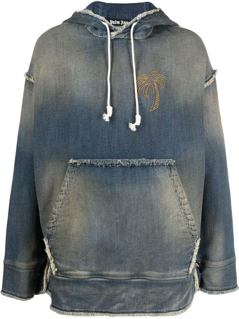 logo-embroidered denim hoodie - 1