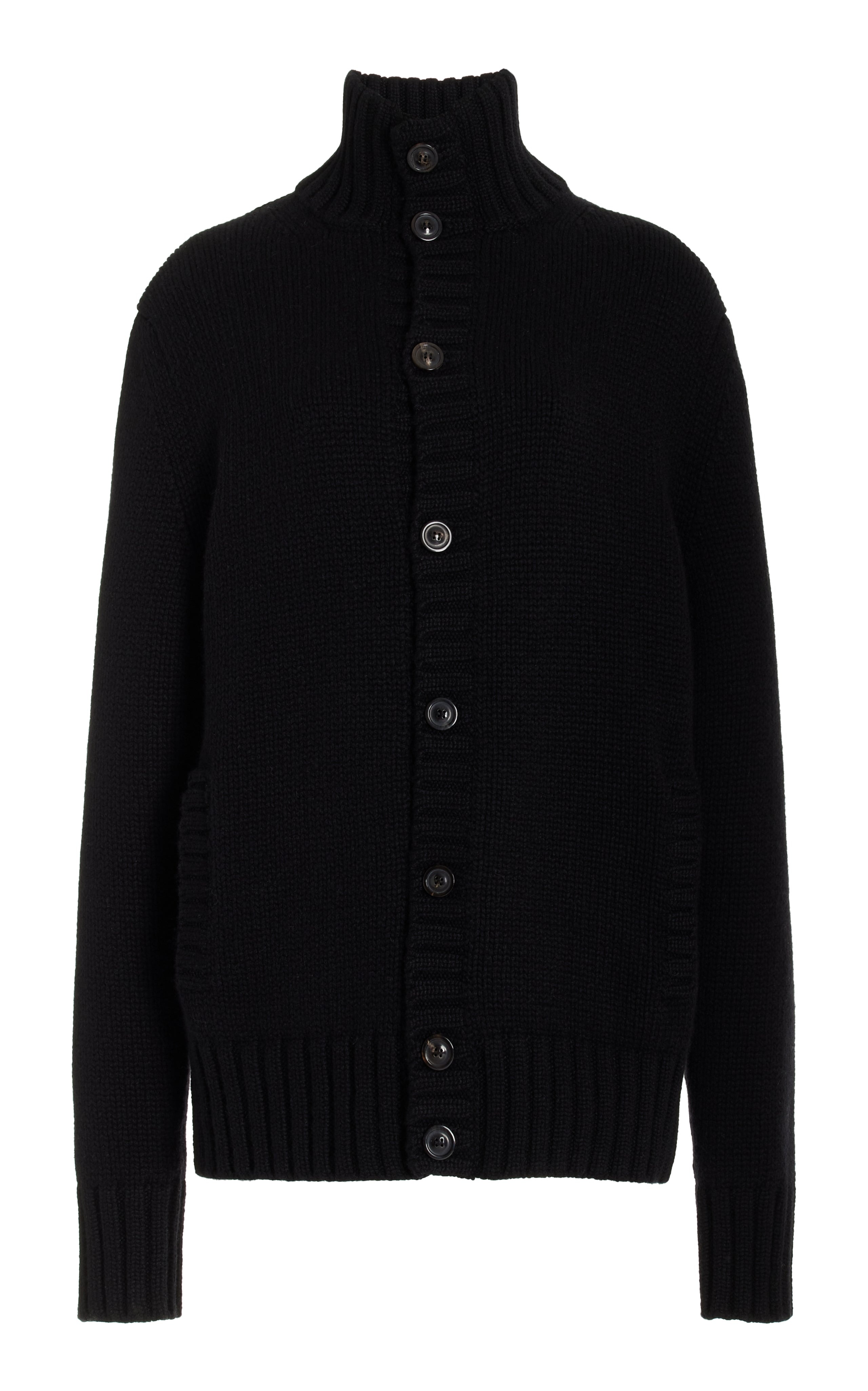 Jacobo Knit Turtleneck Cardigan in Black Piuma Cashmere - 1