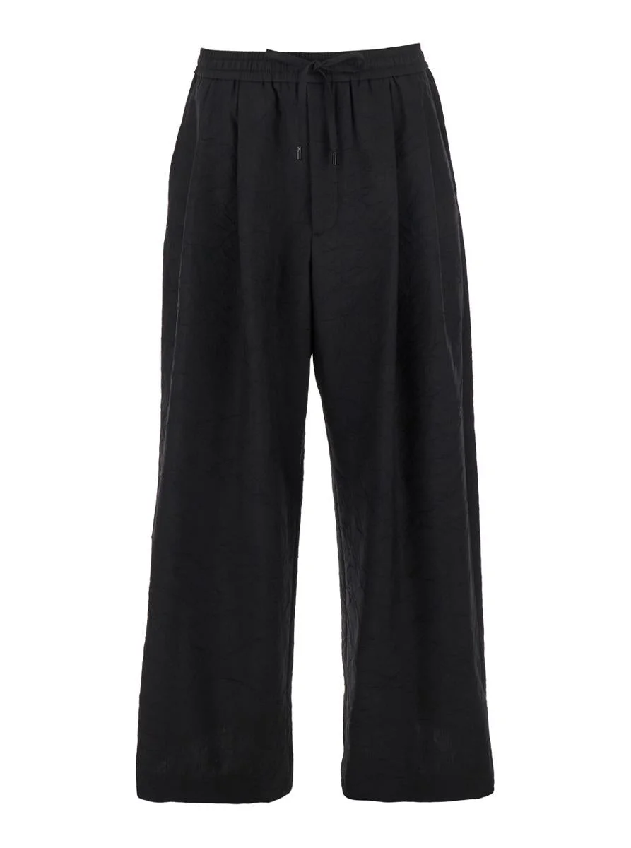 Juun.J Black Pants With Elastic Drawstring In Wool Blend Man - 1