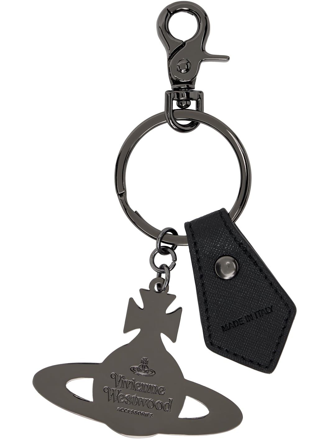 Gunmetal Saffiano Hammered Orb Keyring - 2