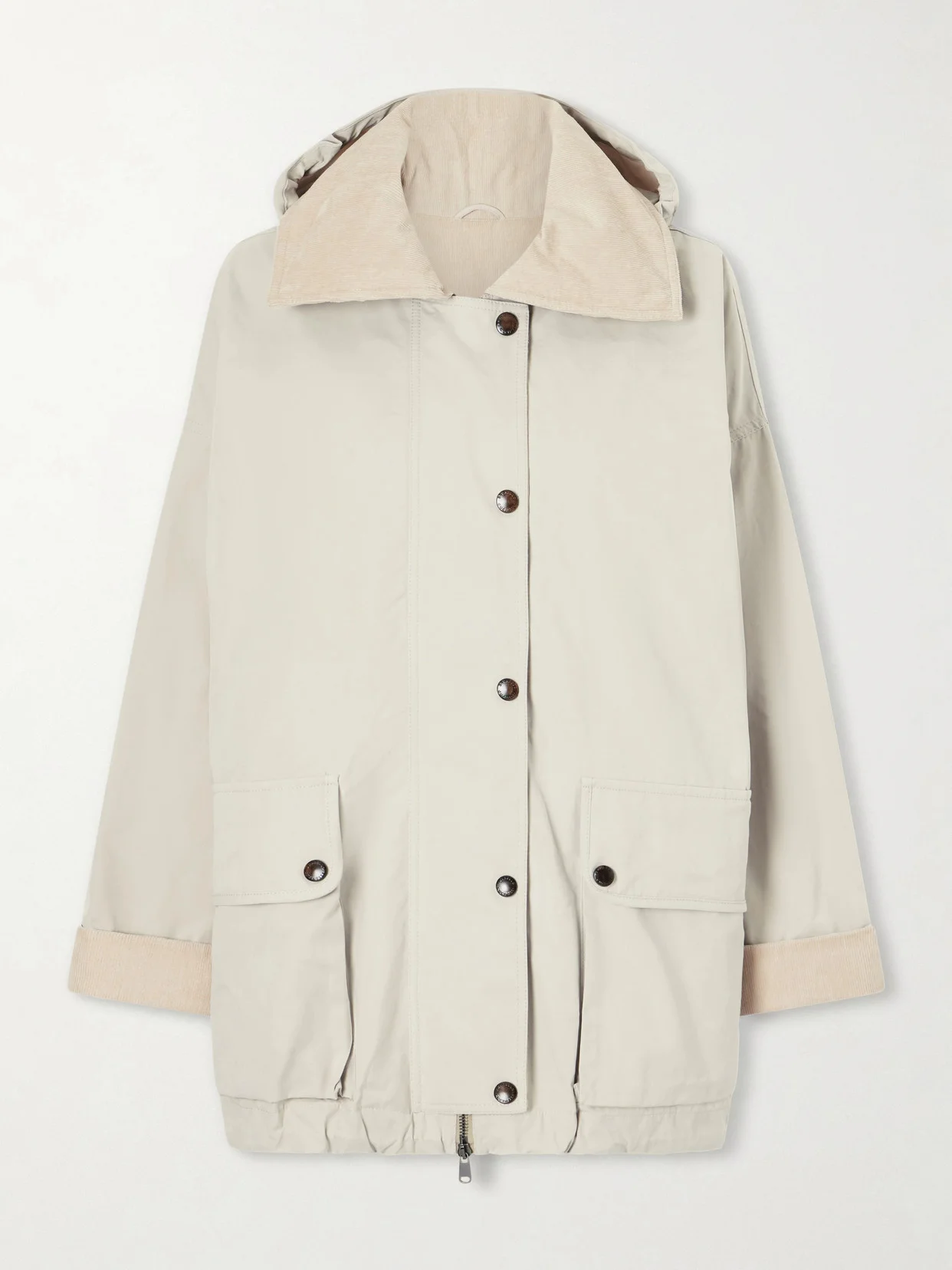 Corduroy-trimmed Cotton And Linen-blend Coat - 1