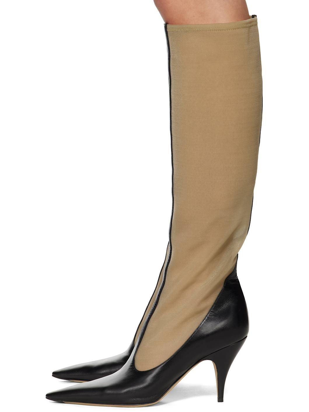 Black & Beige Mesh Tall Boots - 3