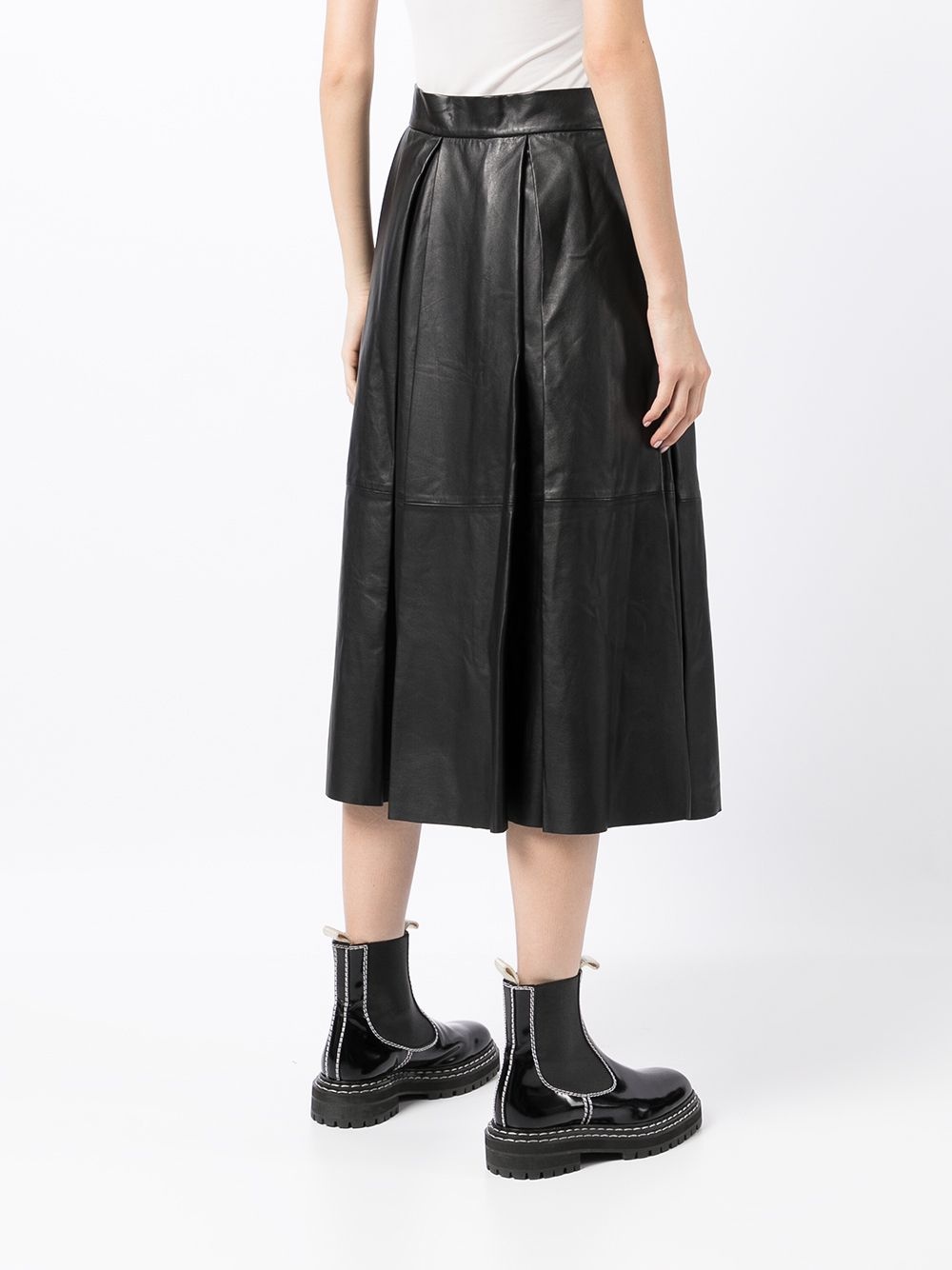 high-waisted leather pleated skirt - 4