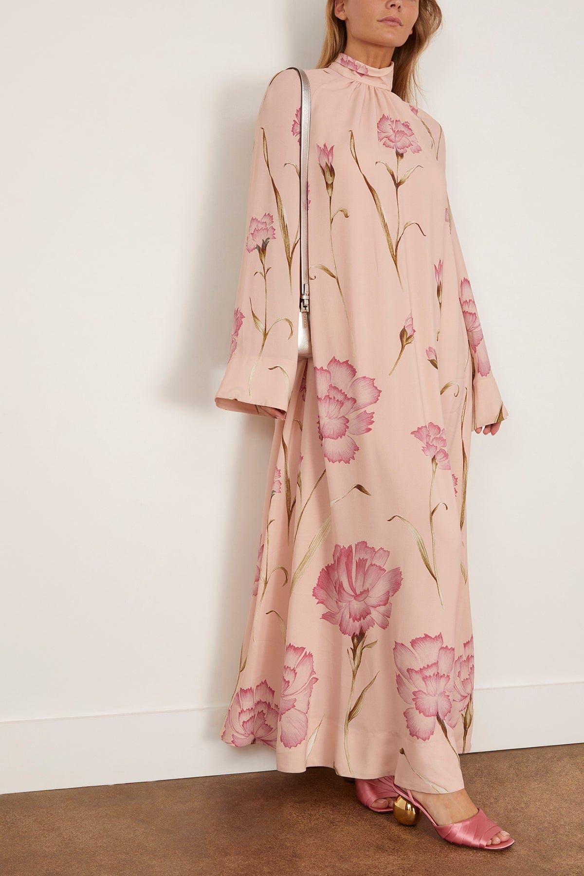 Macro Carnation Kaftan Dress in Rose - 2