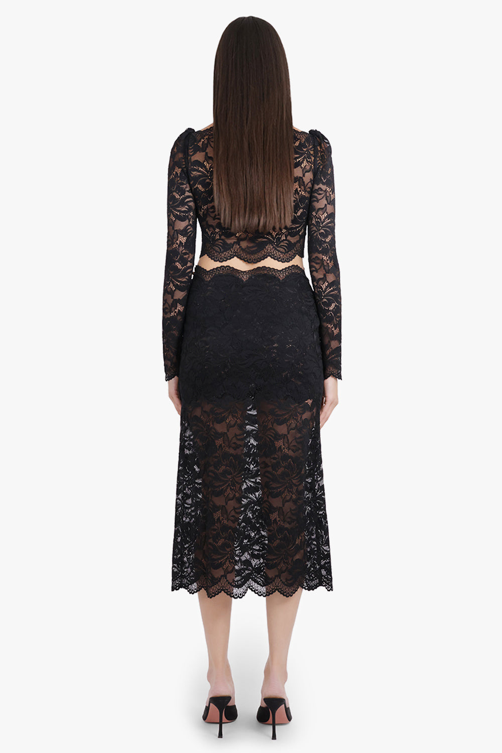 LACE STRAIGHT MIDI SKIRT | BLACK - 5
