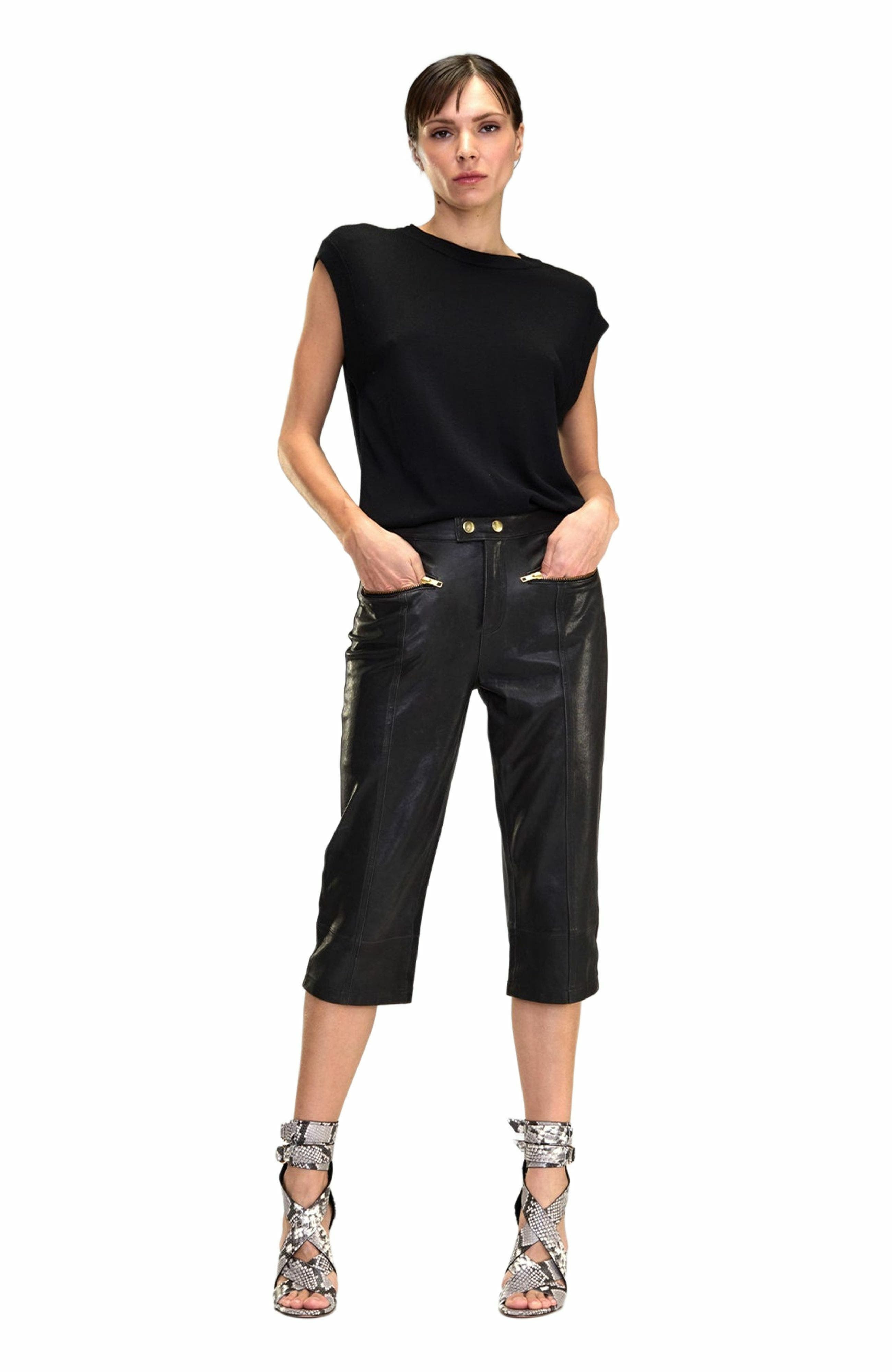 Cynthia Rowley LEATHER CAPRIS in Black at Nordstrom - 3