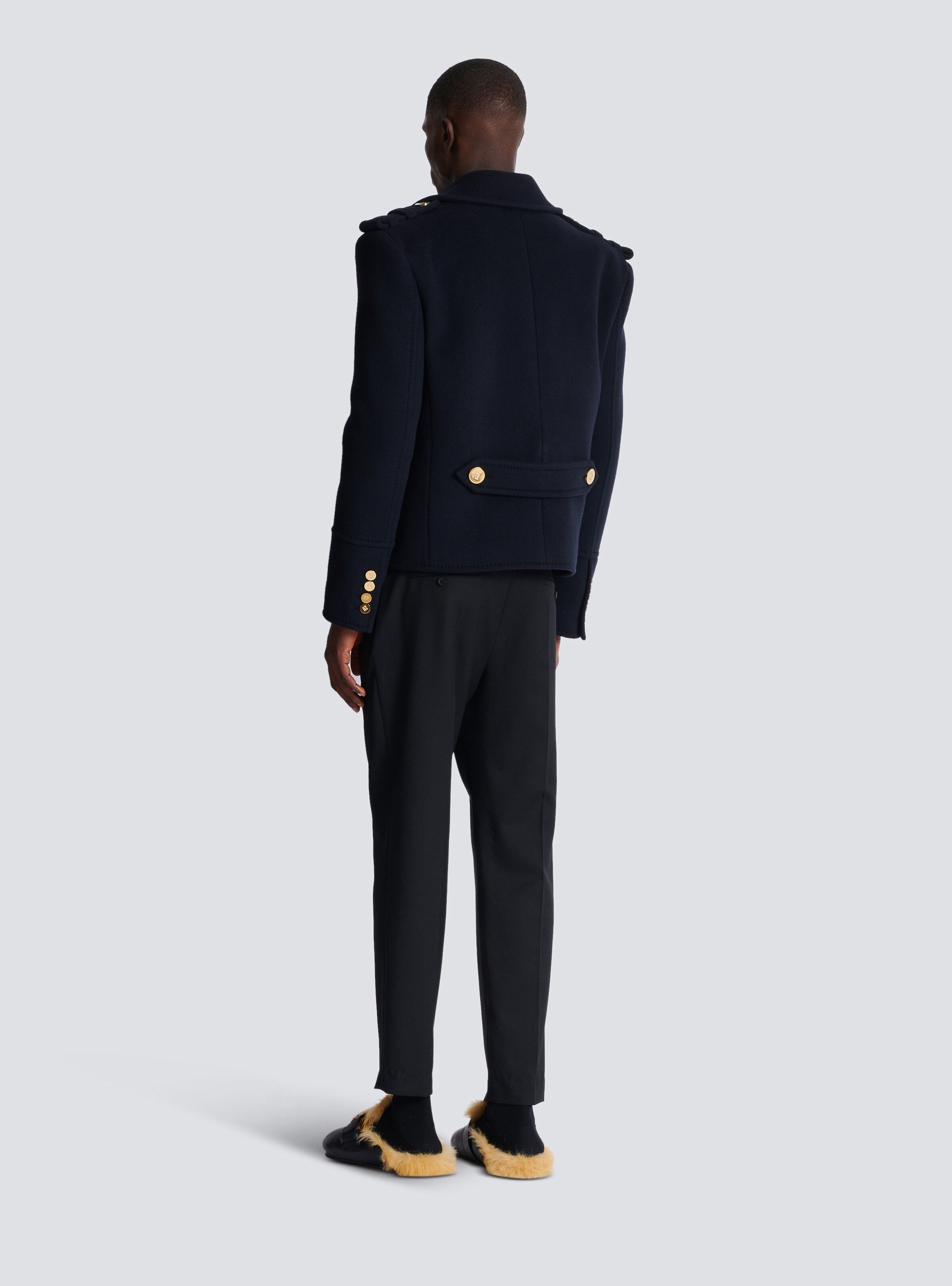 Cropped wool reefer jacket - 4