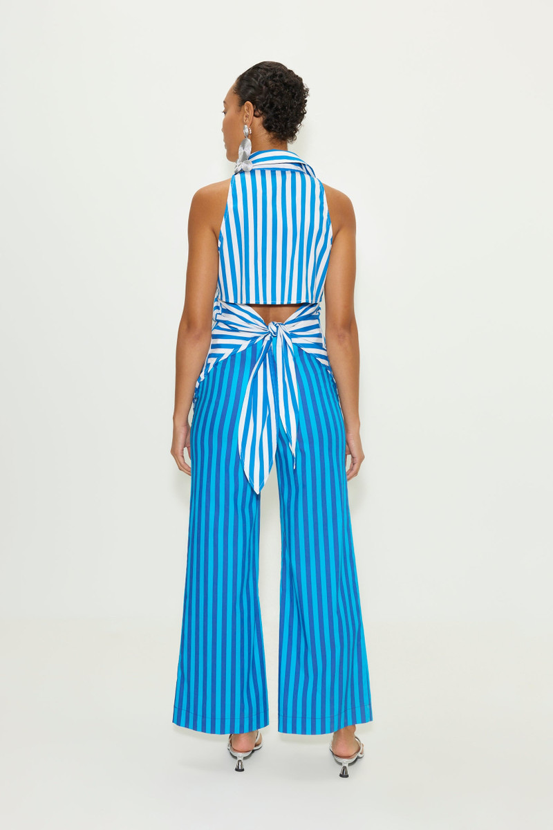 Pia Poplin Pant In Tonal Blue Stripe 4