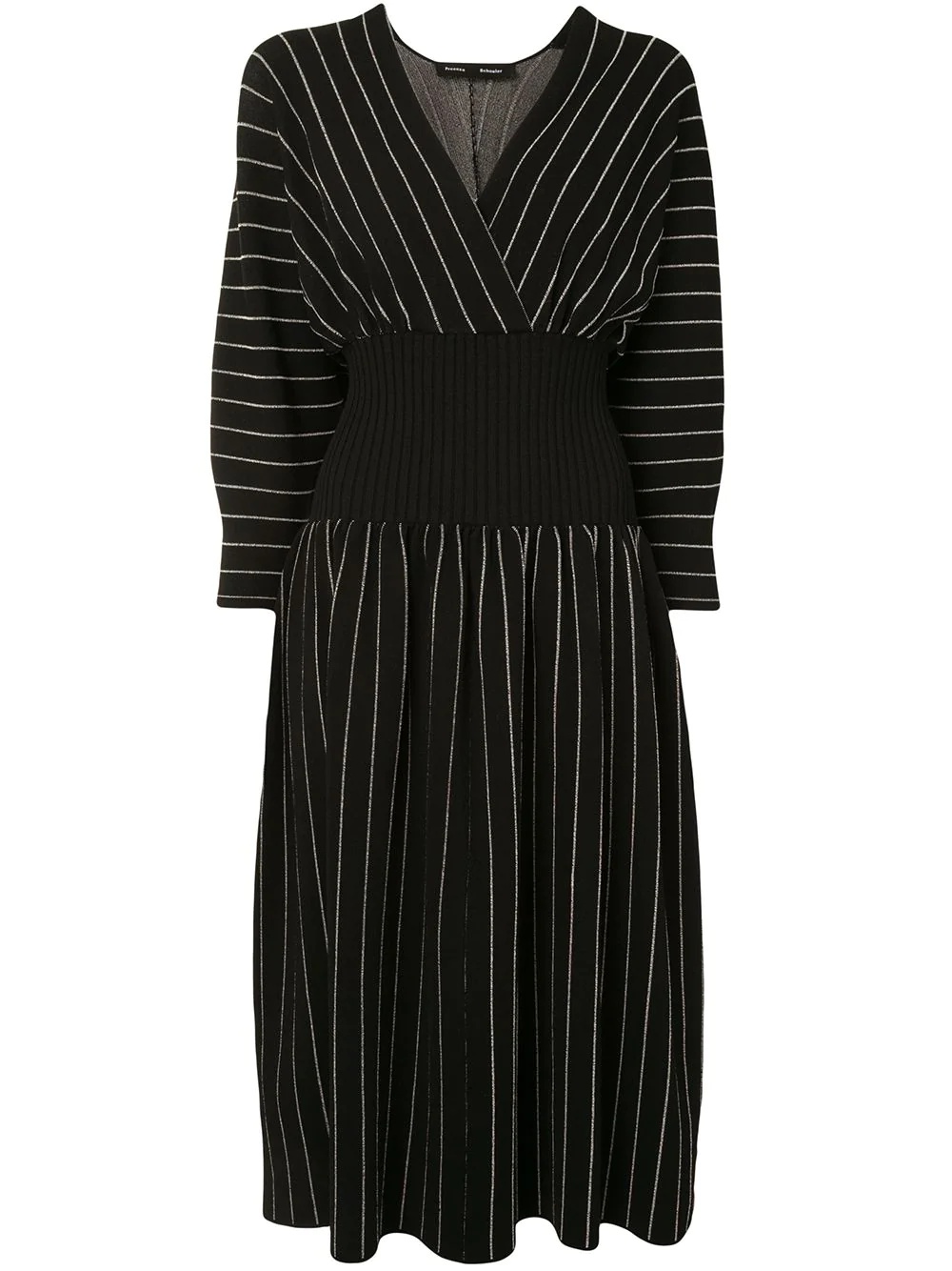 knitted pinstriped V-neck midi dress - 1