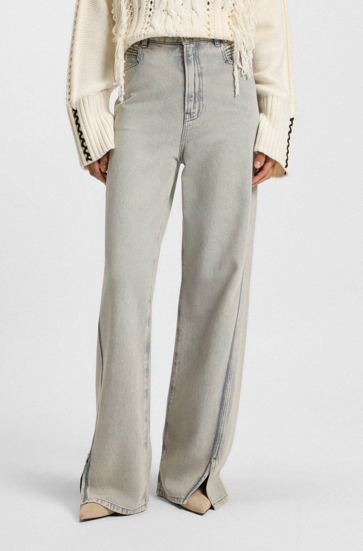 WIDE-LEG JEANS IN GRAY DENIM WITH HEM SLITS - 2