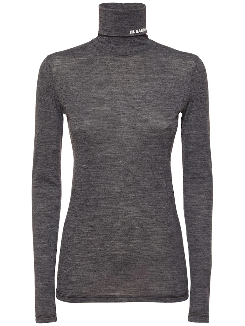 LOGO WOOL BLEND JERSEY TURTLENECK TOP - 1