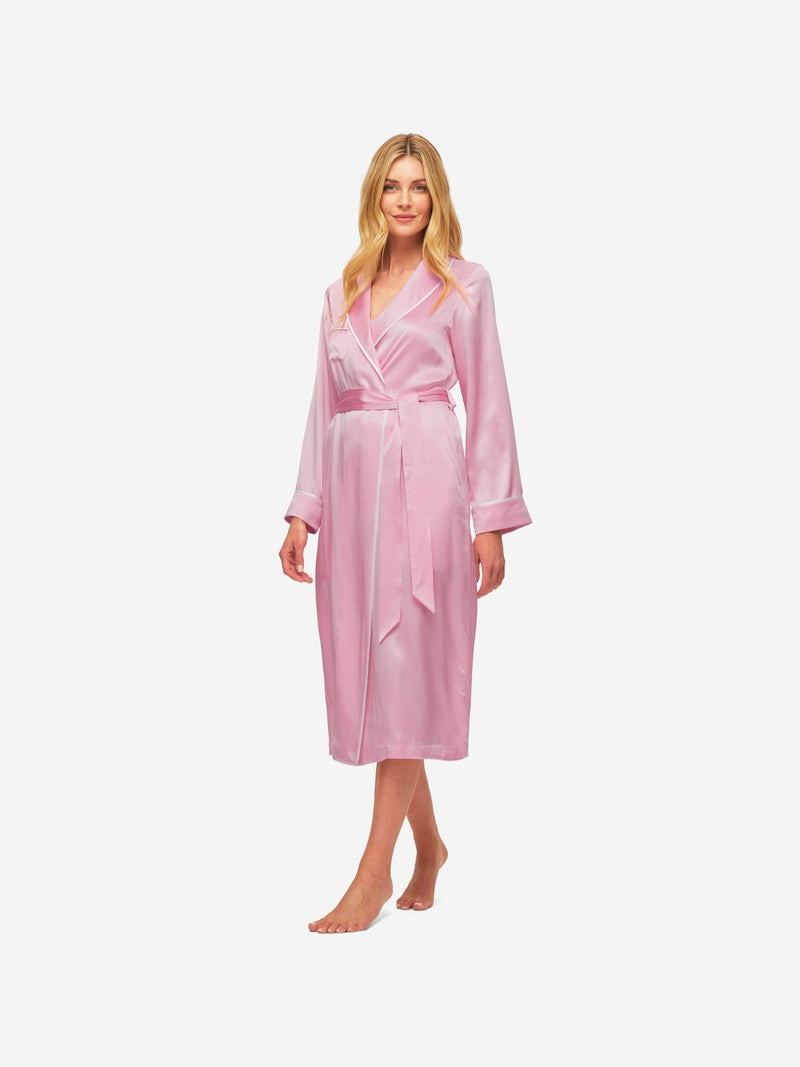 Derek Rose Women's Long Dressing Gown Bailey 2 Silk Satin Pink outlook