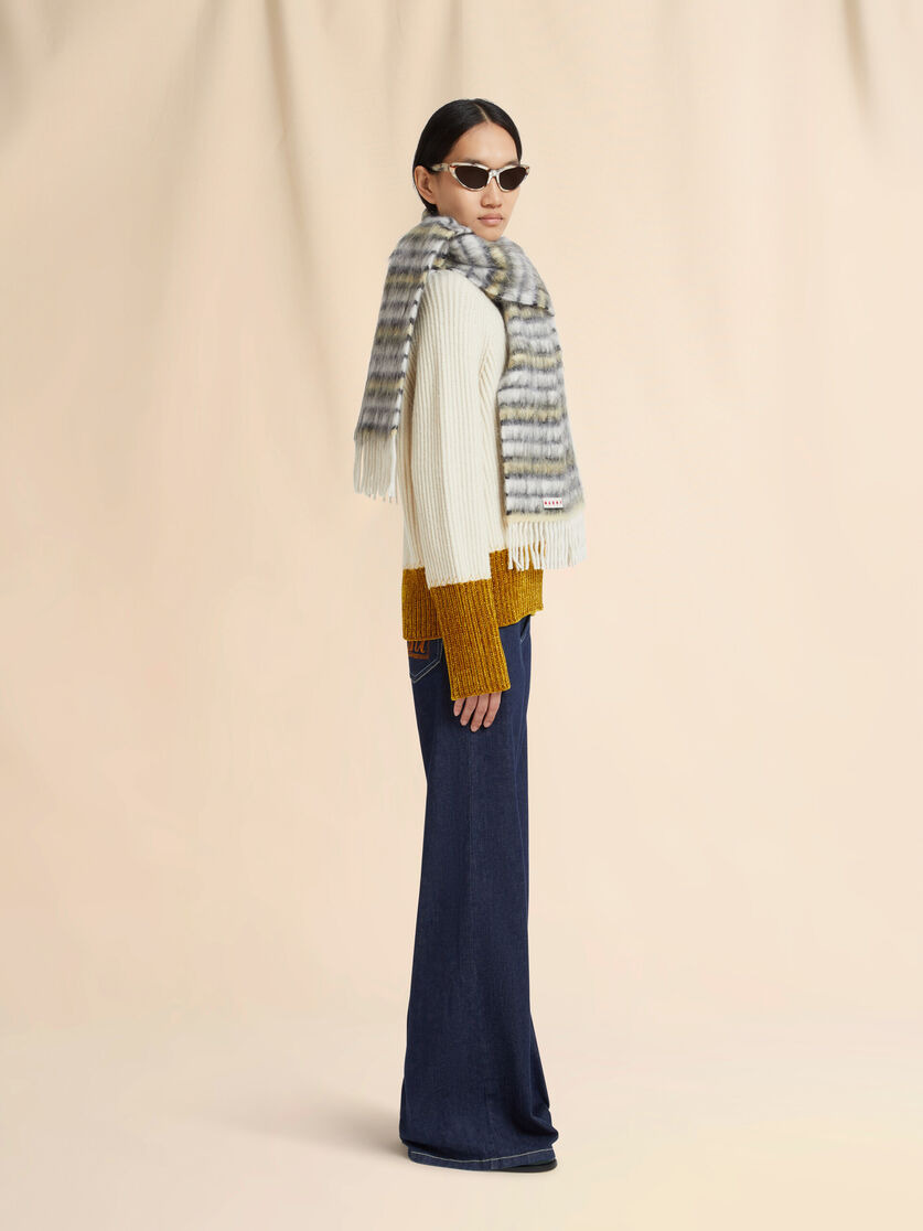 WHITE WOOL AND MOHAIR SCARF WITH STRIPED PATTERN - 2