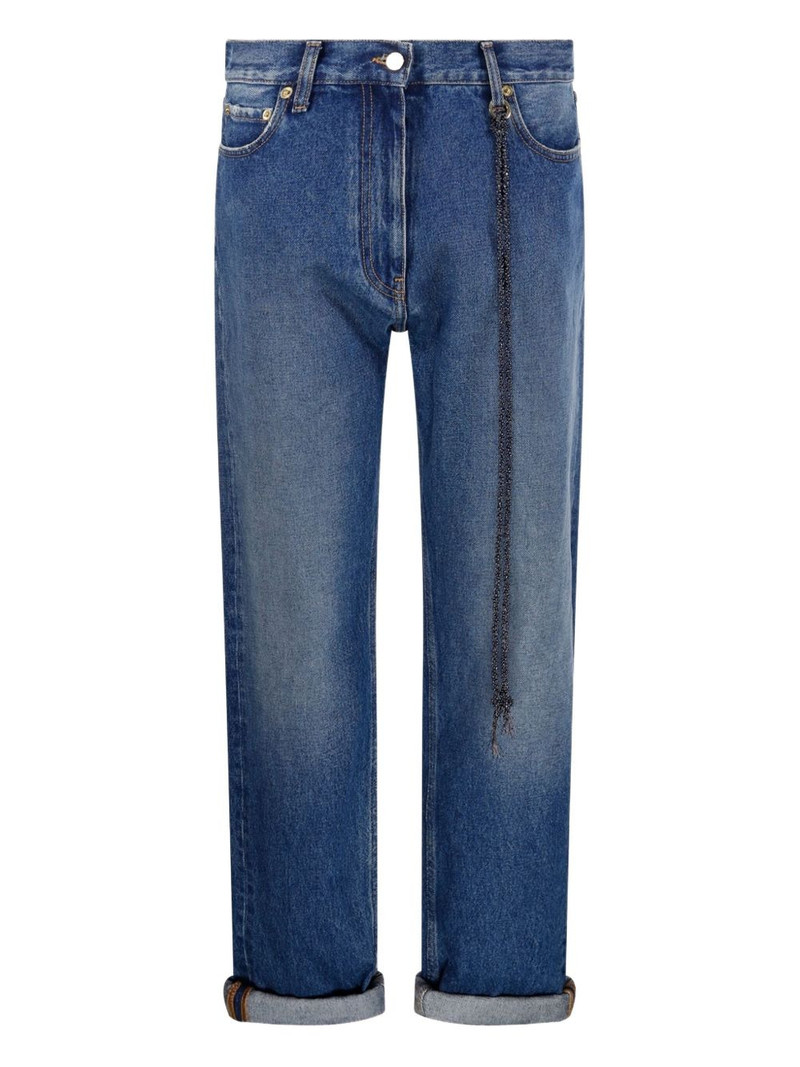 strap-embellished straight-leg jeans 1