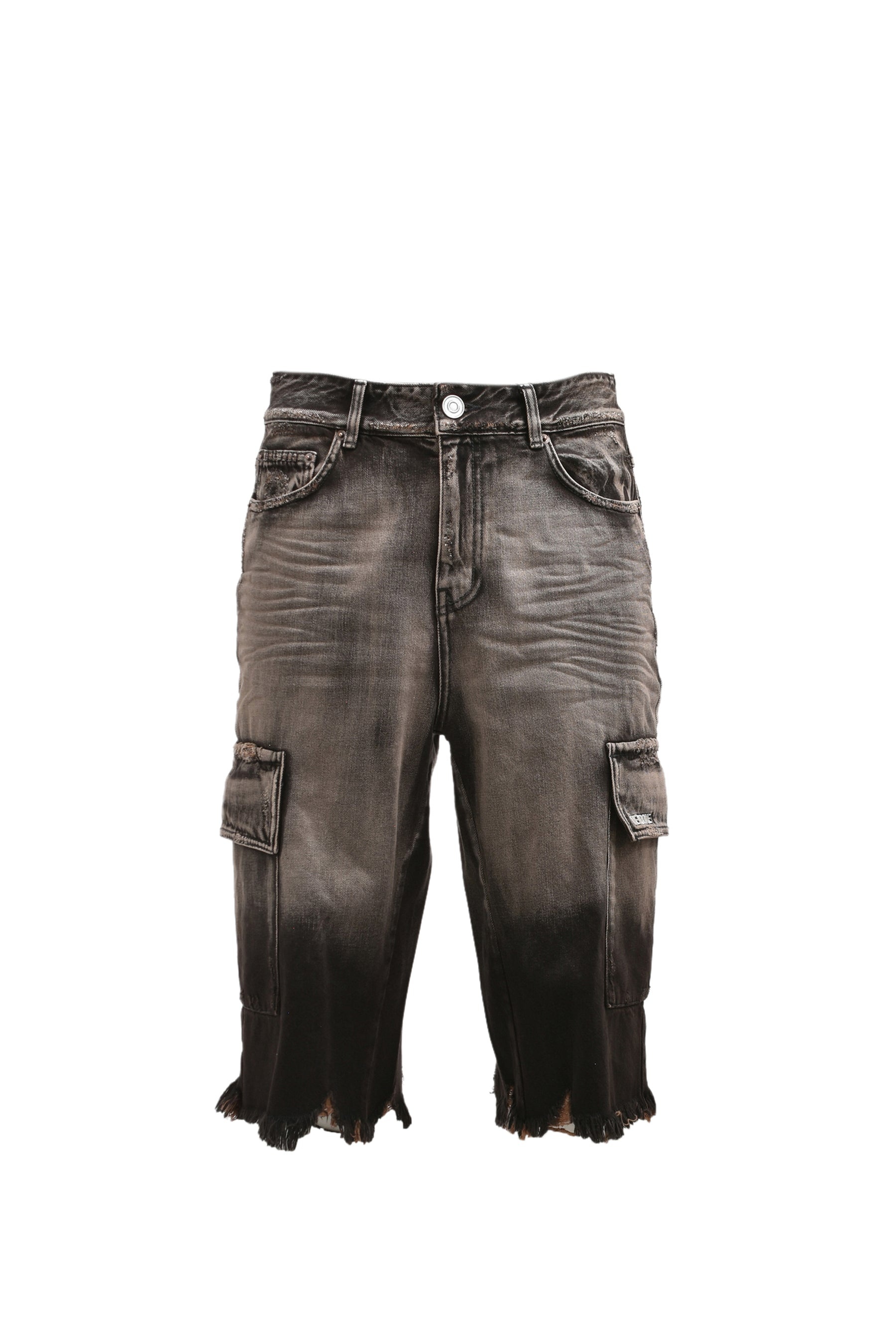 CARGO WASHED DENIM SHORTS / BLK - 1