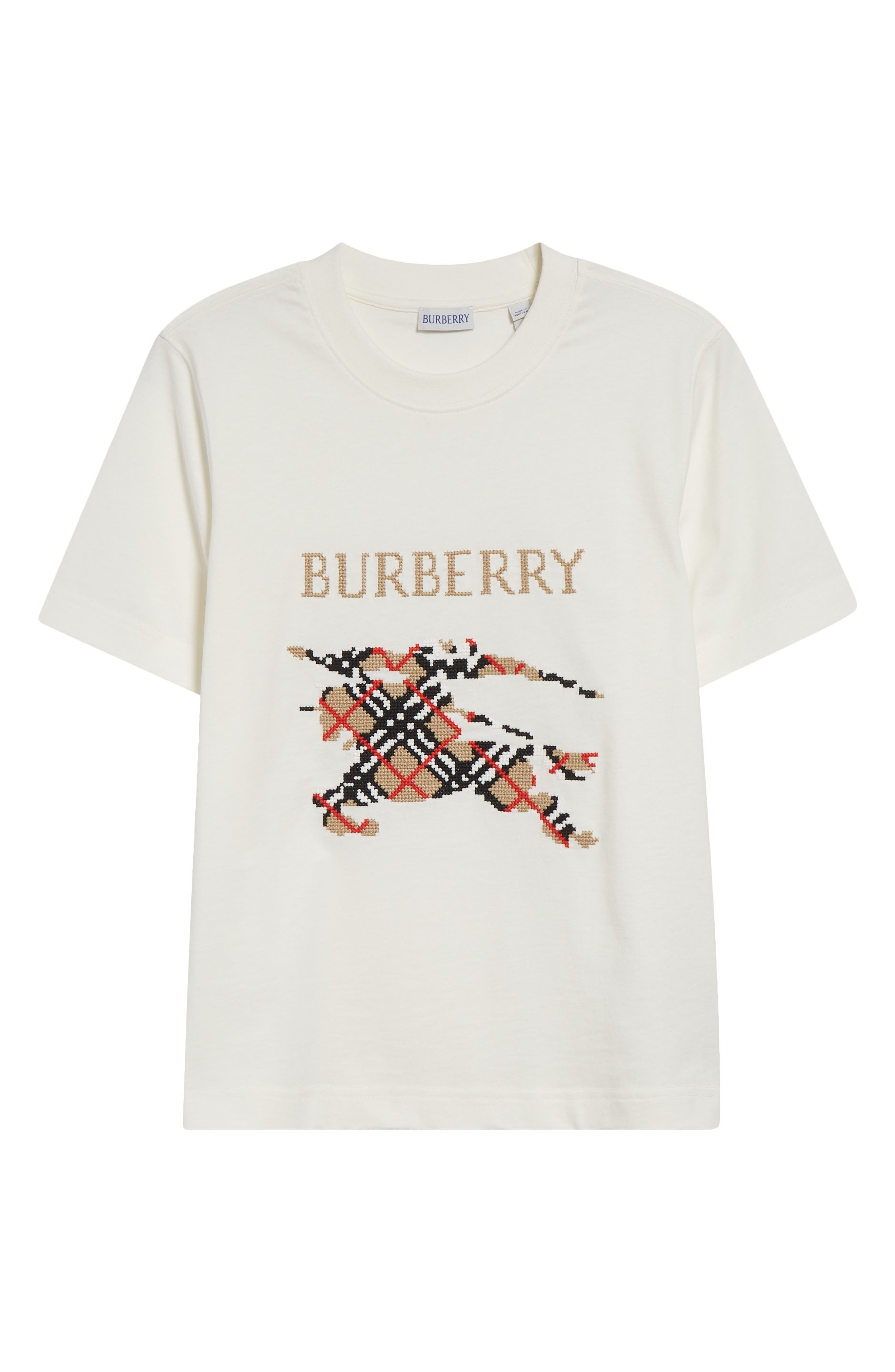 burberry Equestrian Knight Design Cross Stitch Embroidered T-Shirt in Chalk at Nordstrom - 5