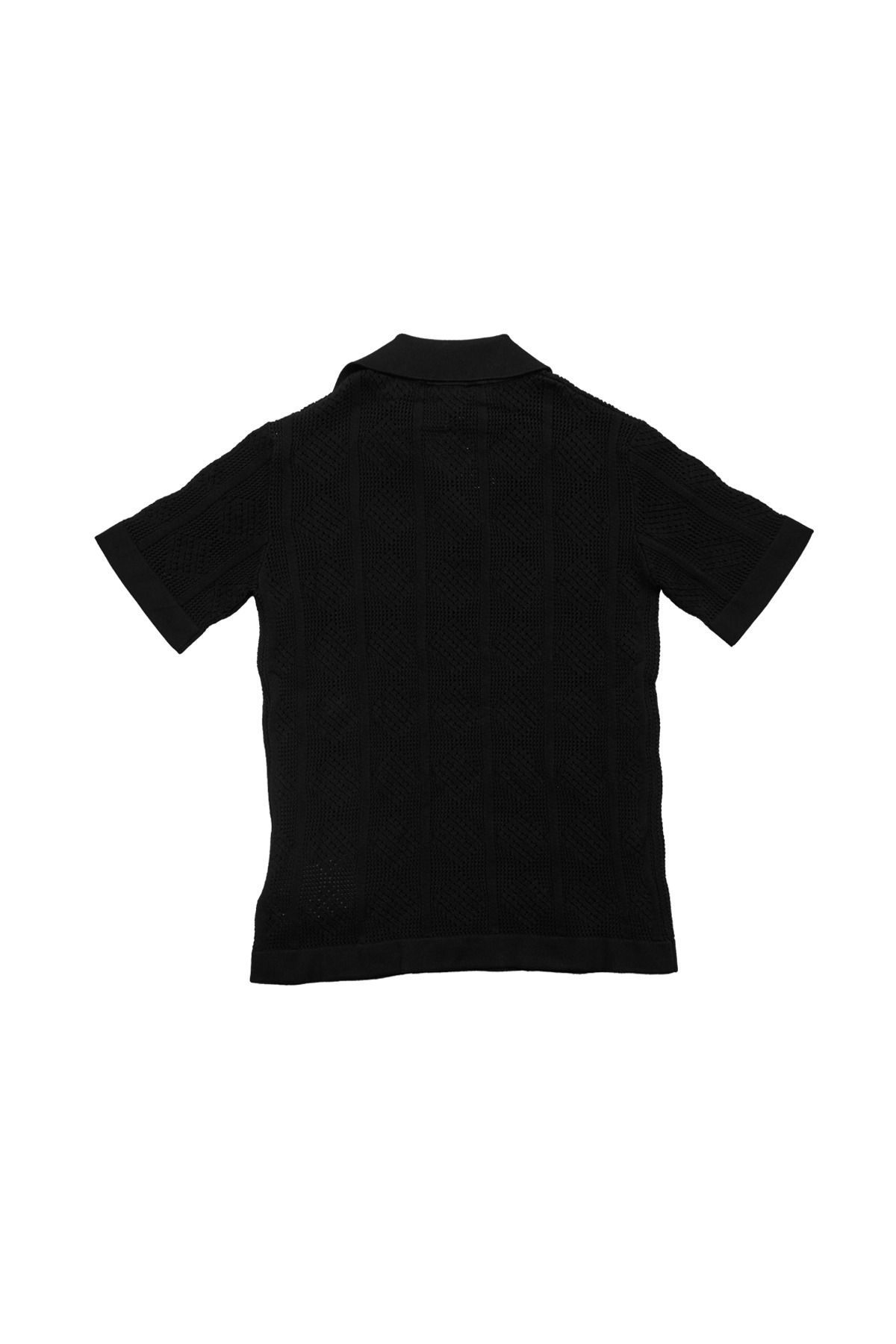 Jil Sander Cotton Lace Stitch Short Sleeve Polo Black - 2