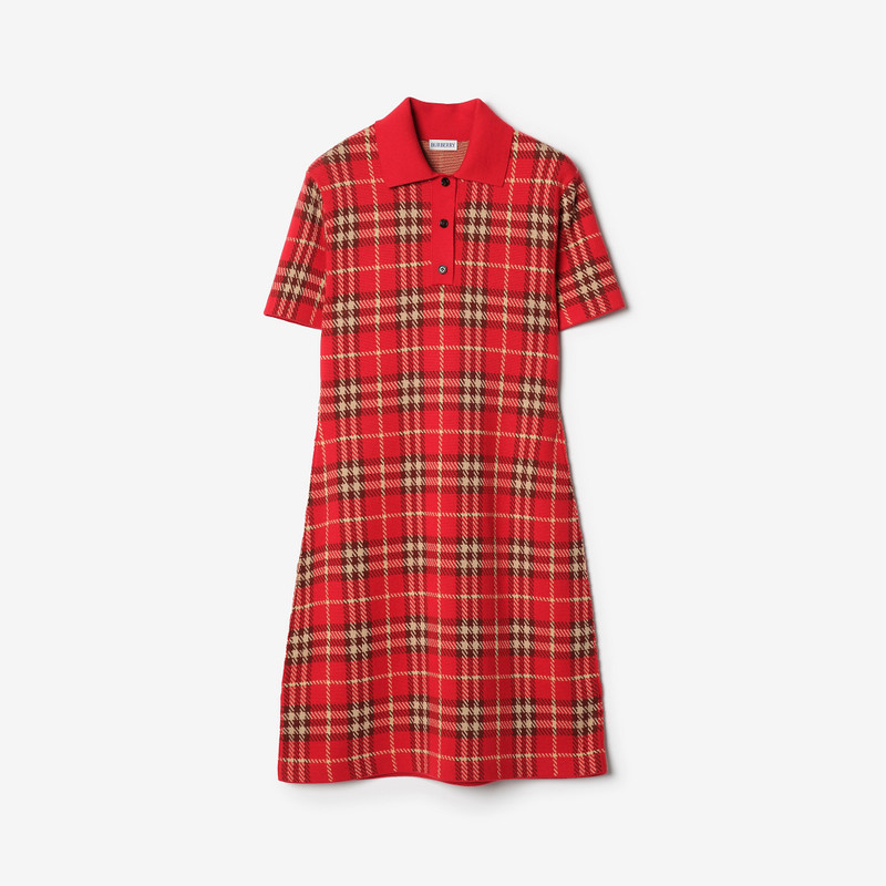 Check Wool Cotton Polo Shirt Dress 1