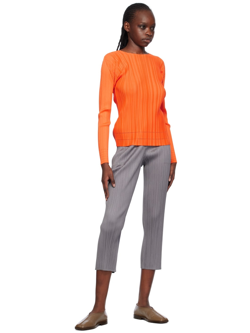 Pleats Please Issey Miyake Orange Soft Pleats Long Sleeve T-Shirt