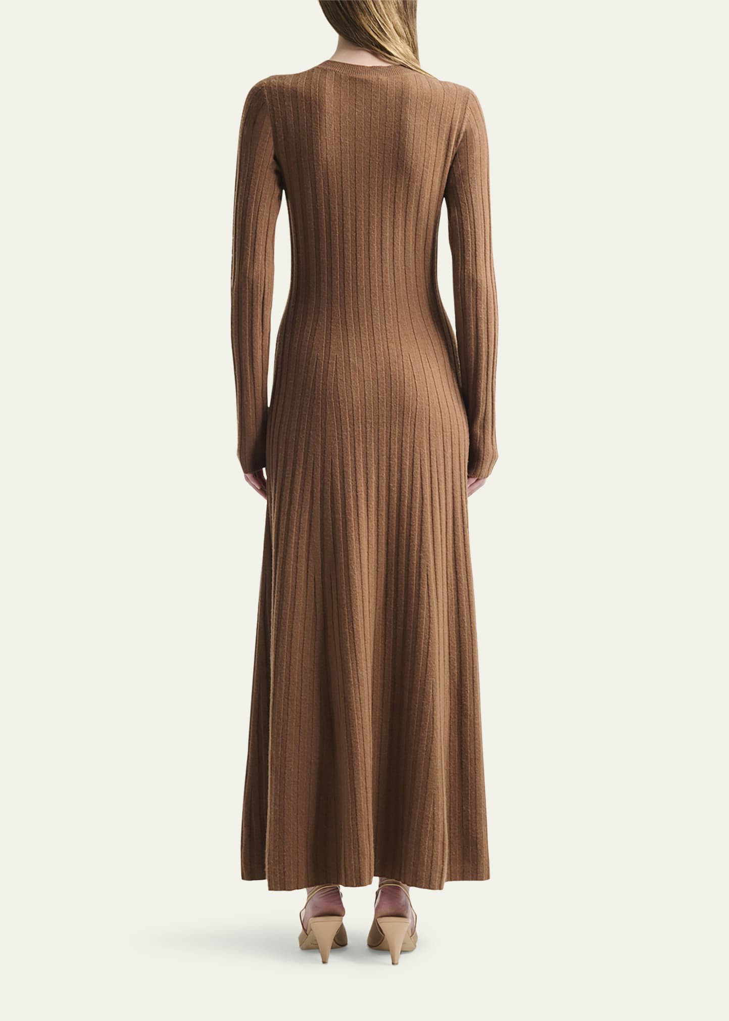 Gia Long-Sleeve Wool-Cashmere Rib Maxi Dress - 3