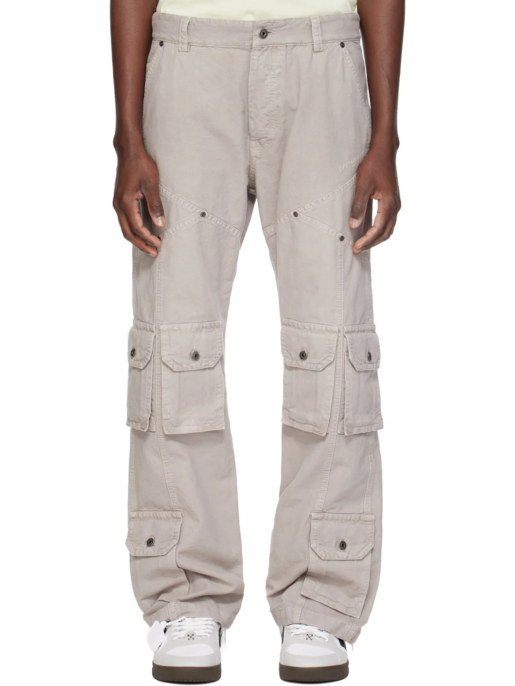 Gray Garment-Dyed Multi-Pocket Relaxed Cargo Pants - 1