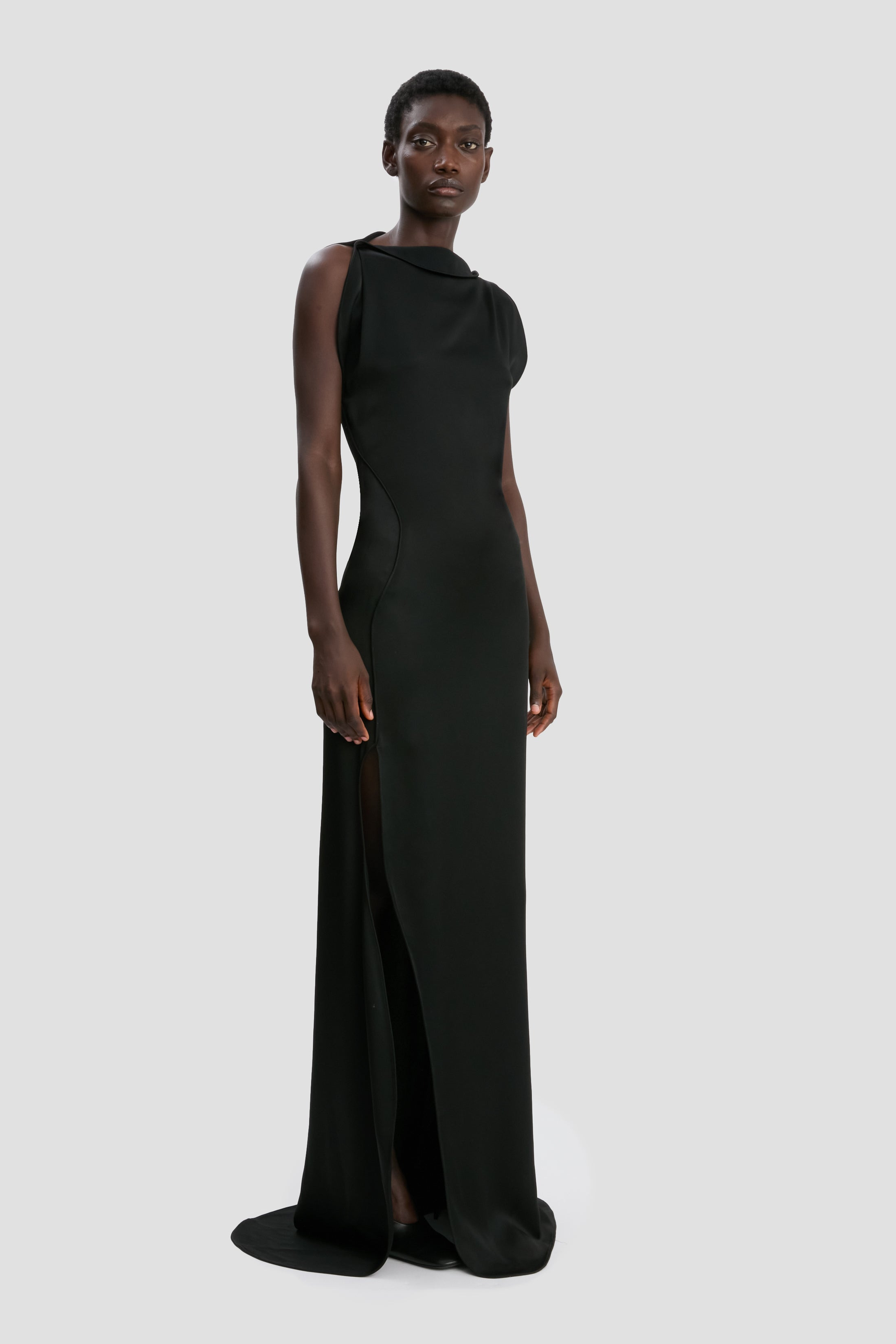 Sleeveless Cord Split Side Dress In Black - 3