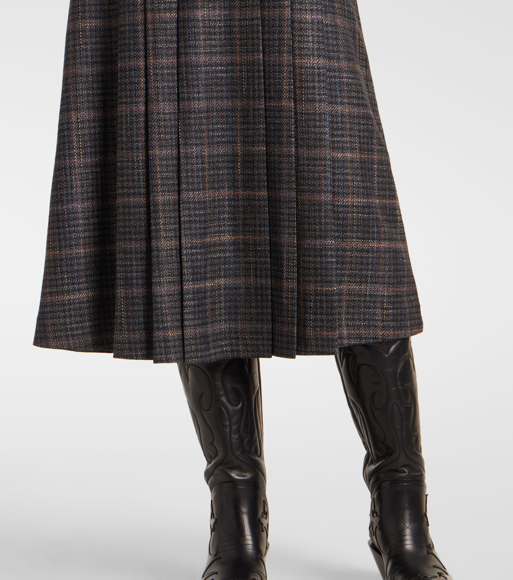 Wesley plaid wool and silk midi skirt - 5