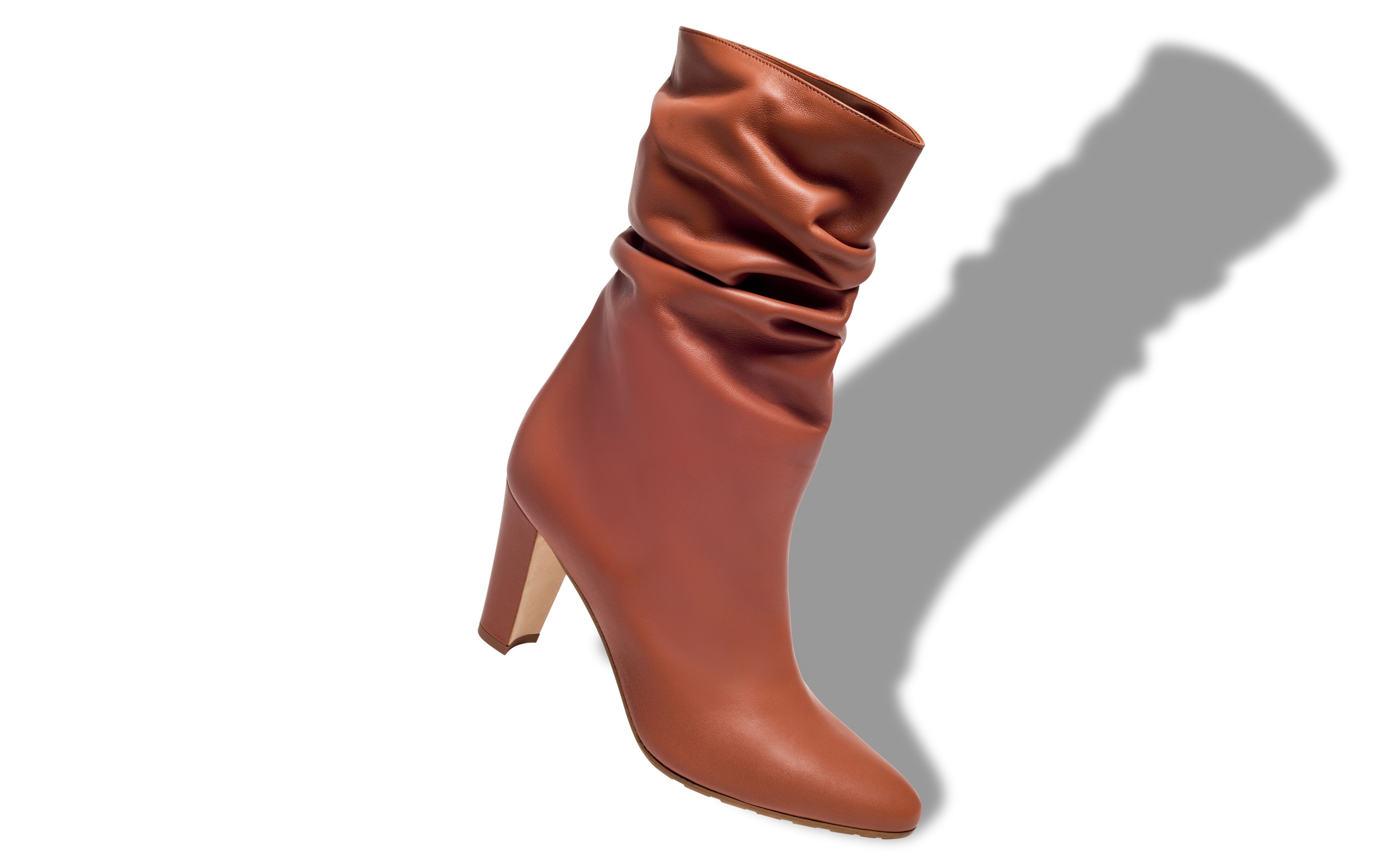 Brown Nappa Leather Mid Calf Boots - 2