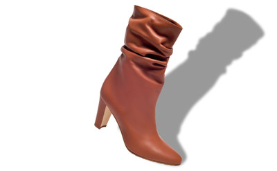 Manolo Blahnik Brown Nappa Leather Mid Calf Boots outlook