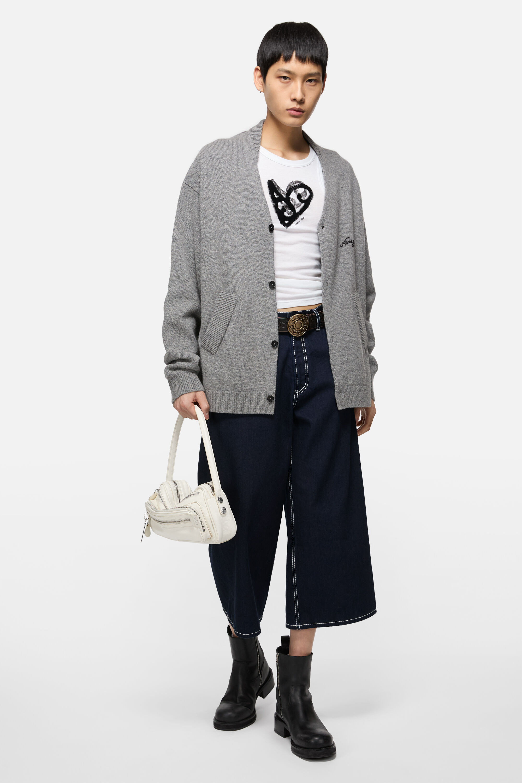 Wool V-Neck Cardigan - Dark Grey Melange - 2