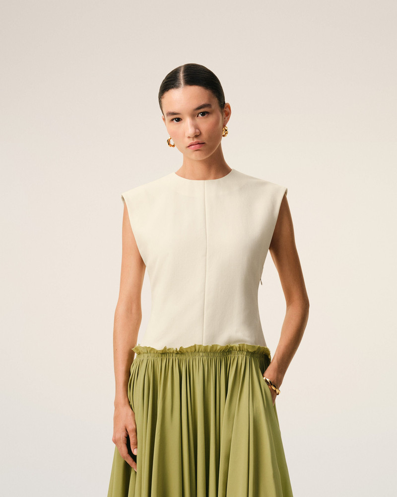 WHITE AND GREEN BICOLOR NEW WOOL MIDI DRESS 3