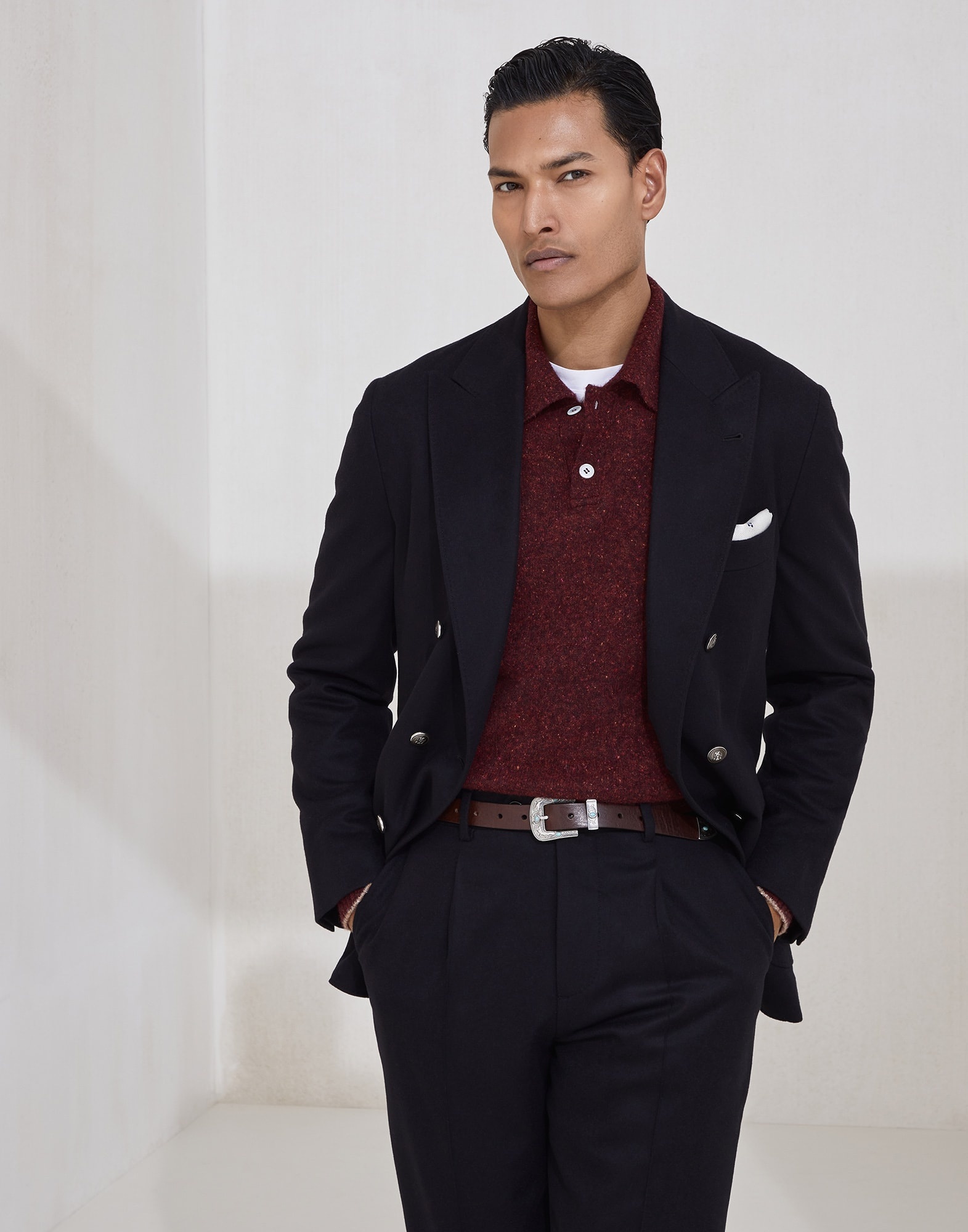 Flecked alpaca, wool, silk and cotton knit polo shirt - 4