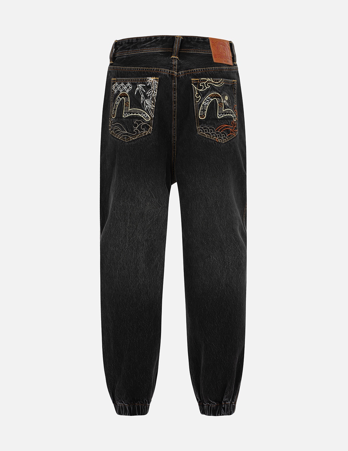 FAIR ISLE PATTERN SEAGULL EMBROIDERY WIDE-LEG DENIM JOGGER PANTS - 2