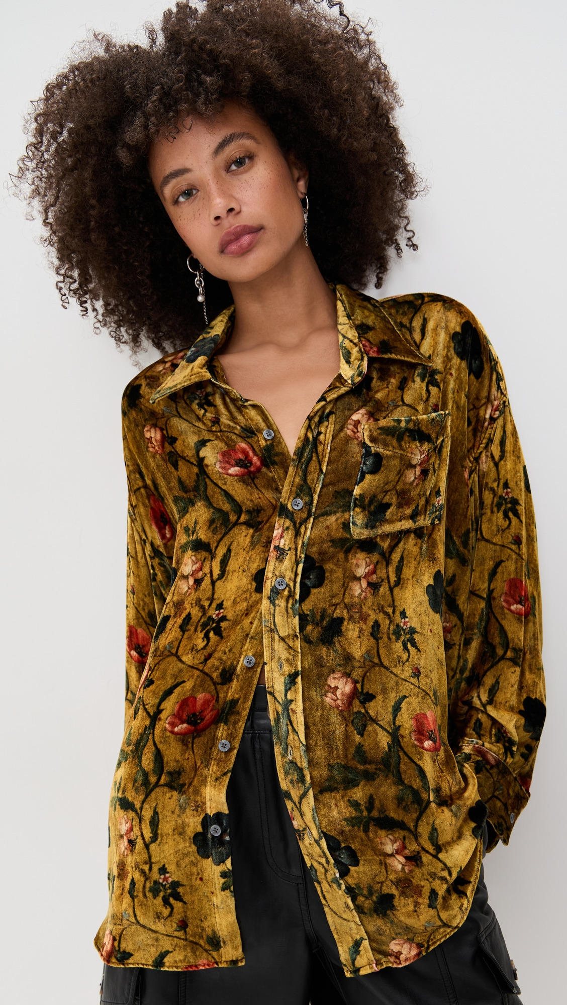 Drop Neck Velvet Shirt - 2
